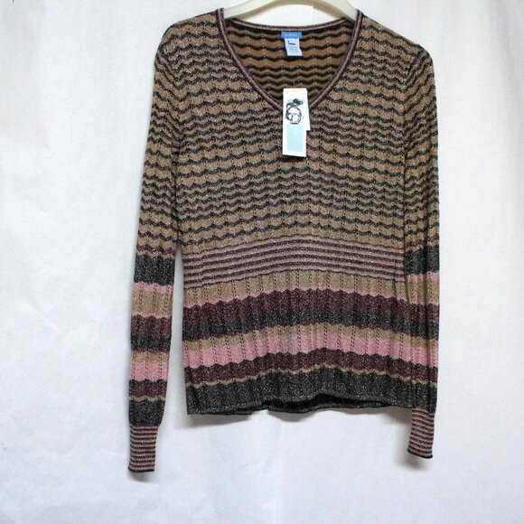 Women's XL U-Knit Multi Color Long Sleeve V Neck Sweater Top - Picture 1 of 9